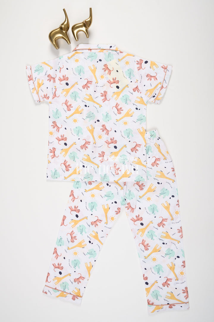 The Nesavu Night Dress Pure Cotton Night Suit for Kids Boys with Animal Print in Multicolor Nesavu Pure Cotton Night Suit for Boys with Animal Print in Multicolor Nesavu