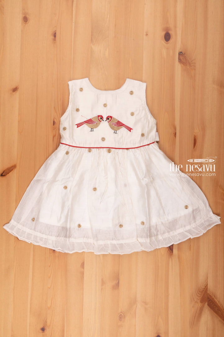 The Nesavu Girls Chanderi Frock Pure White Delight: Resham Embroidered Sleeveless Chanderi Frock for Girls Nesavu 16 (1Y) / White / Chanderi GFC1141A-16 Elegant Resham Embroidered White Chanderi Frock | Perfect for Special Occasions | the Nesavu
