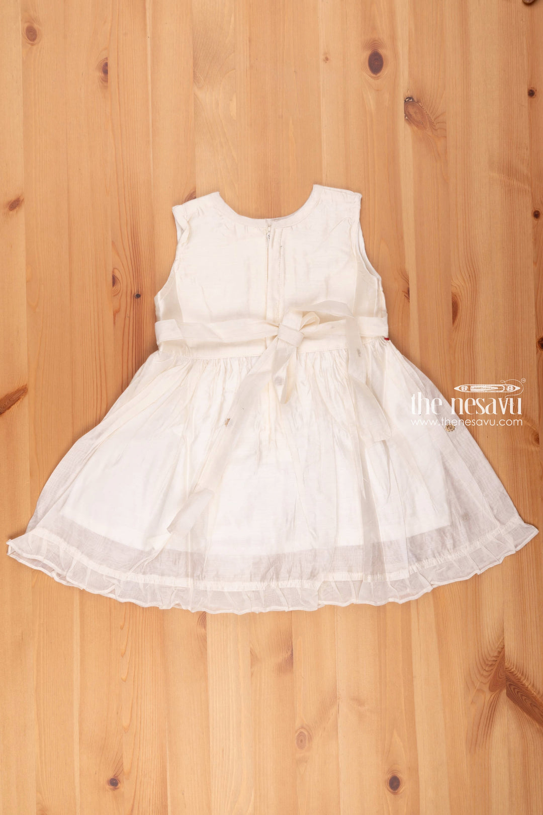 The Nesavu Girls Chanderi Frock Pure White Delight: Resham Embroidered Sleeveless Chanderi Frock for Girls Nesavu Elegant Resham Embroidered White Chanderi Frock | Perfect for Special Occasions | the Nesavu