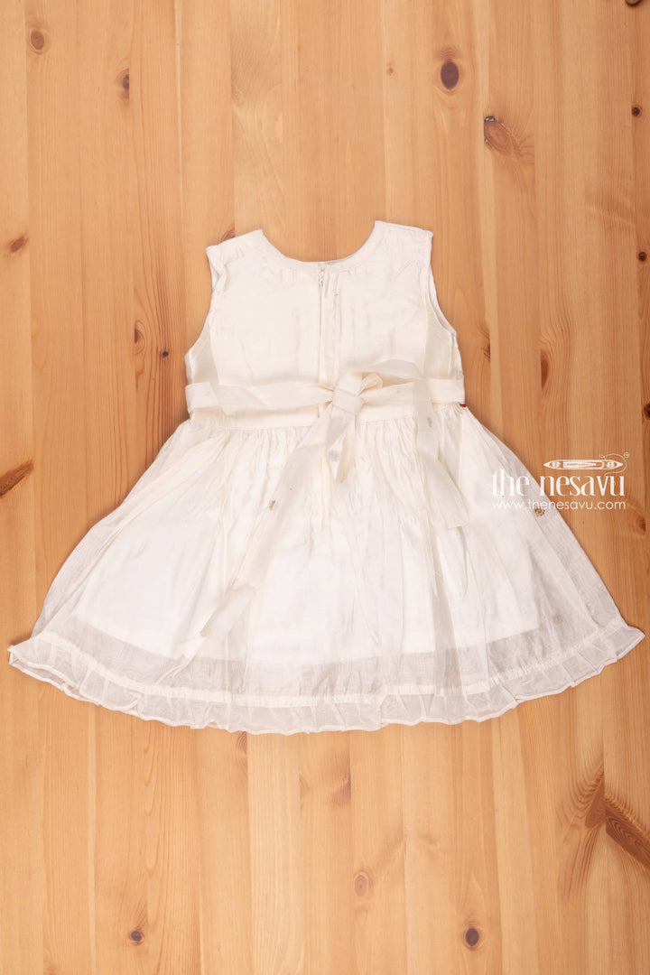 The Nesavu Girls Chanderi Frock Pure White Delight: Resham Embroidered Sleeveless Chanderi Frock for Girls Nesavu Elegant Resham Embroidered White Chanderi Frock | Perfect for Special Occasions | the Nesavu