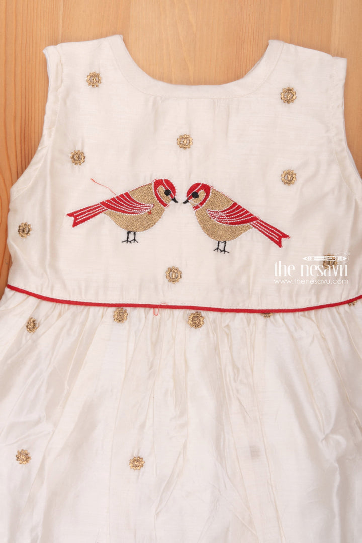 The Nesavu Girls Chanderi Frock Pure White Delight: Resham Embroidered Sleeveless Chanderi Frock for Girls Nesavu Elegant Resham Embroidered White Chanderi Frock | Perfect for Special Occasions | the Nesavu