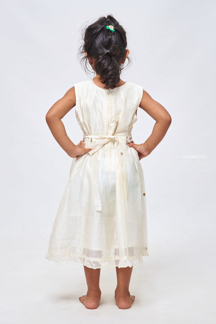 The Nesavu Girls Cotton Frock Pure White Delight: Resham Embroidered Sleeveless Chanderi Frock for Girls Nesavu Elegant Resham Embroidered White Chanderi Frock | Perfect for Special Occasions | the Nesavu