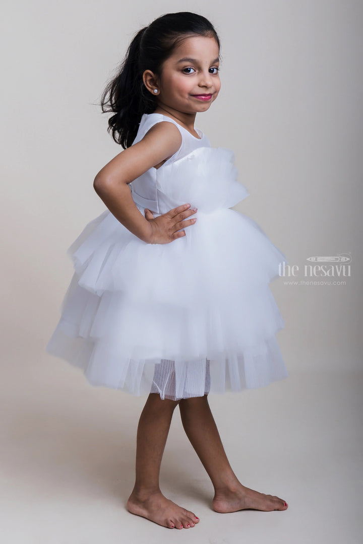 The Nesavu Party Frock Pure White Layered Sleeveless Net Frocks For Baby Girls Nesavu White Bliss Net Gowns For 2023| Hot Collection| The Nesavu