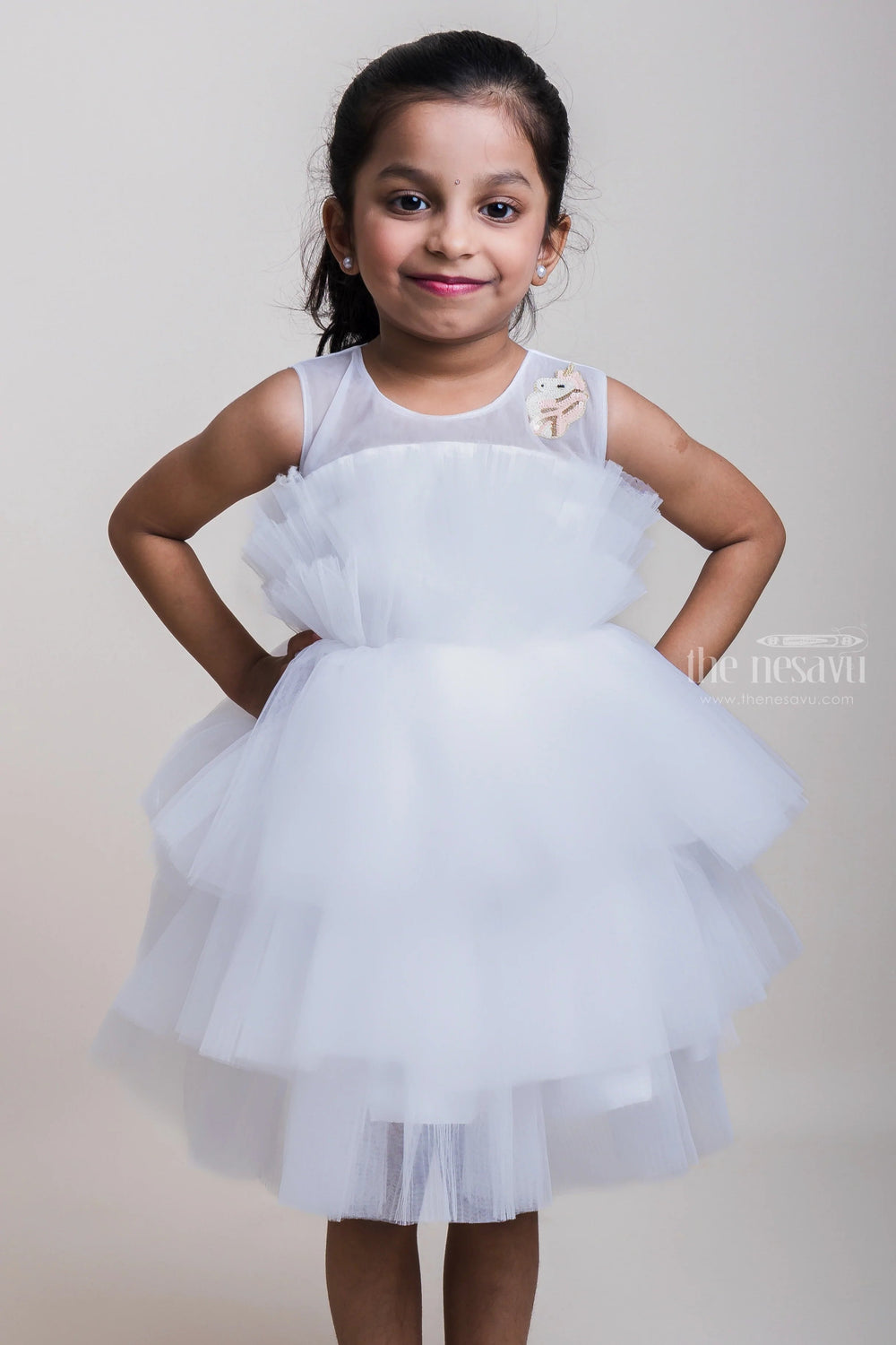 The Nesavu Party Frock Pure White Layered Sleeveless Net Frocks For Baby Girls Nesavu White Bliss Net Gowns For 2023| Hot Collection| The Nesavu