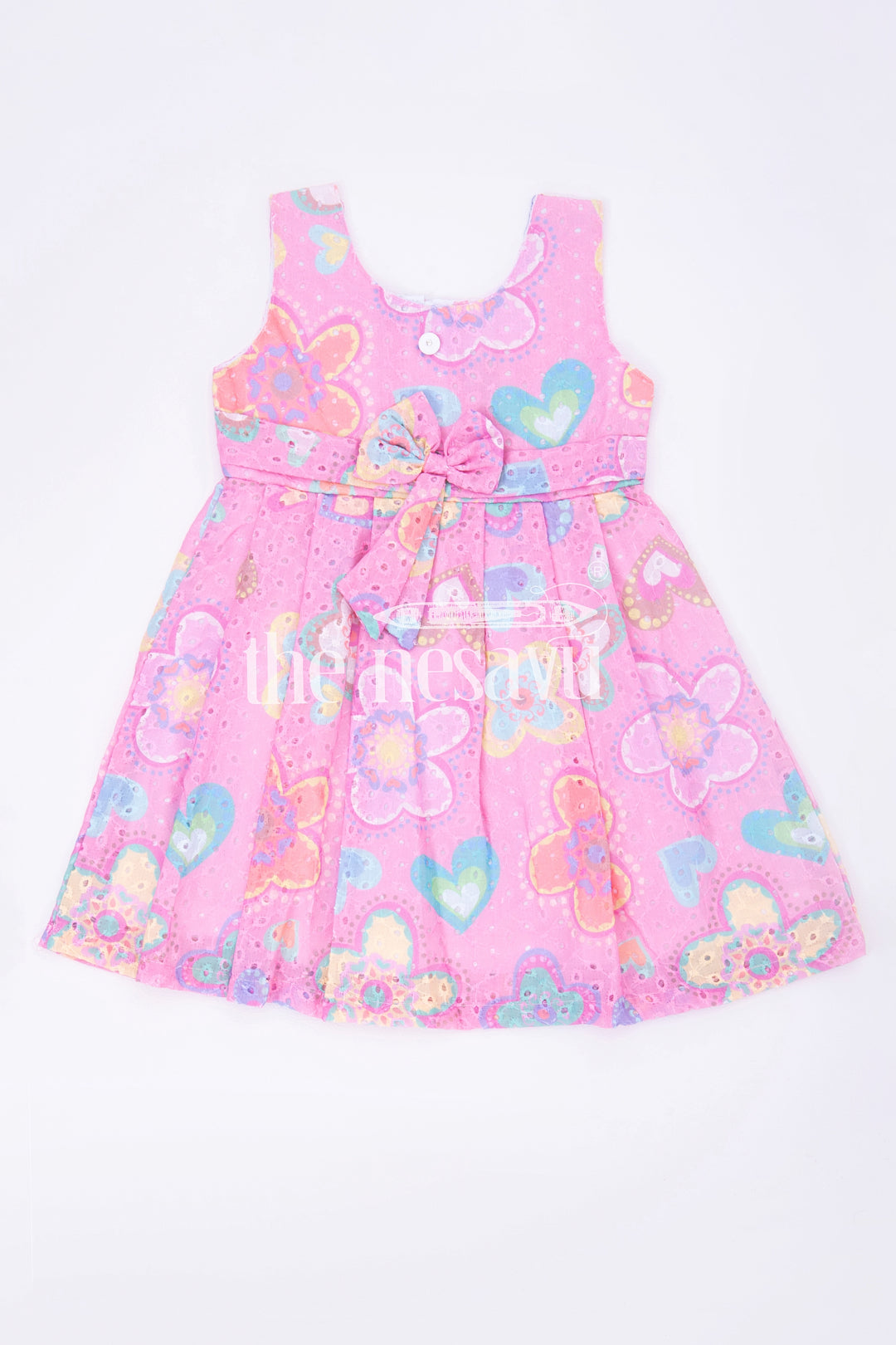 The Nesavu Baby Cotton Frocks Purple Cotton Hakoba Embroidered Frock with Multicolor Floral Print for Babies Nesavu 14 (6M) / Purple BFJ598B-14 Purple Cotton Hakoba Embroidered Baby Frock with Floral Print - Nesavu