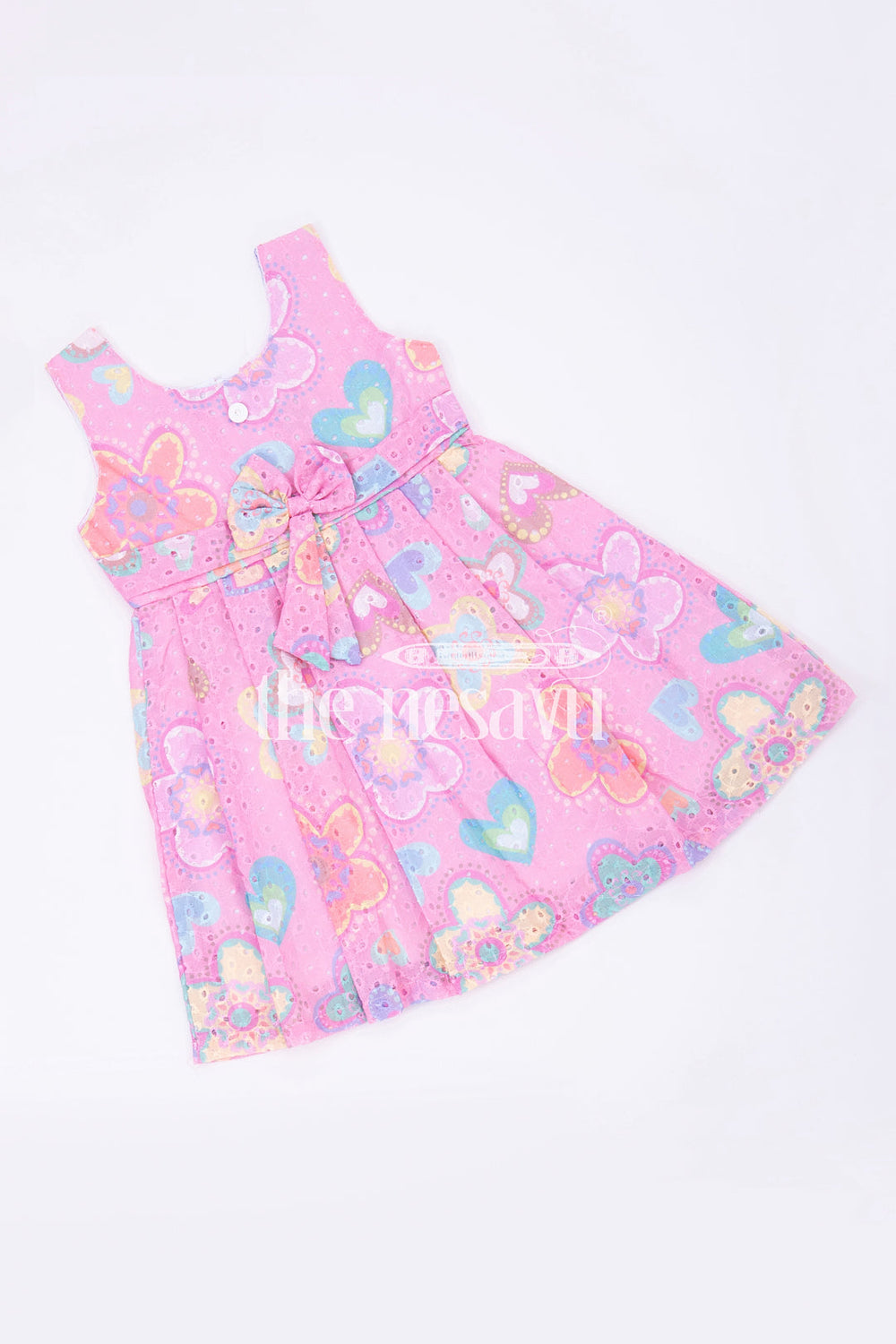 The Nesavu Baby Cotton Frocks Purple Cotton Hakoba Embroidered Frock with Multicolor Floral Print for Babies Nesavu Purple Cotton Hakoba Embroidered Baby Frock with Floral Print - Nesavu