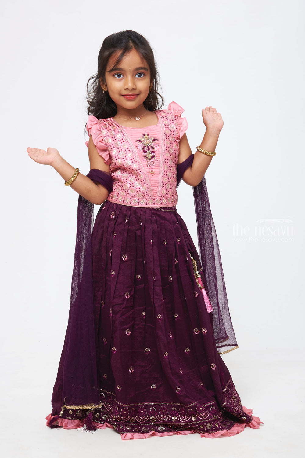 The Nesavu Girls Lehenga Choli Purple Dream: Girls Lilac & Plum Embellished Ensemble Lehenga Choli Set Nesavu Celebrate in Style | Diwali Festive Wear Lehenga Choli Sets for Girls | The Nesavu