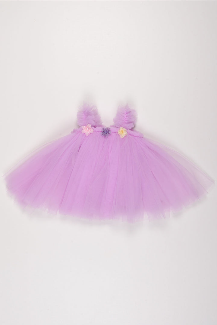 The Nesavu Girls Tutu Frock Purple Dream Tulle Dress with Floral Appliques for Girls Nesavu 10 (NB) / Purple / Plain Net PF169C-10 Girls Tulle Dress with Pastel Flowers | Enchanting Party Dress for Kids | The Nesavu