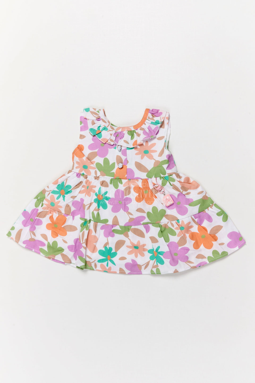 The Nesavu Baby Cotton Frocks Purple Floral Digital Print Cotton Frock for Baby Girls with Ruffle Neck Nesavu 14 (6M) / Purple BFJ903B-14 Nesavu purple floral digital print cotton frock for baby girls