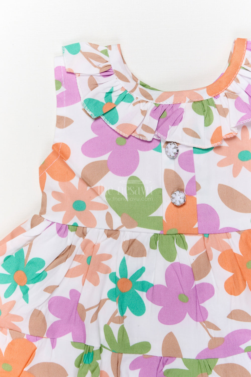 The Nesavu Baby Cotton Frocks Purple Floral Digital Print Cotton Frock for Baby Girls with Ruffle Neck Nesavu Nesavu purple floral digital print cotton frock for baby girls