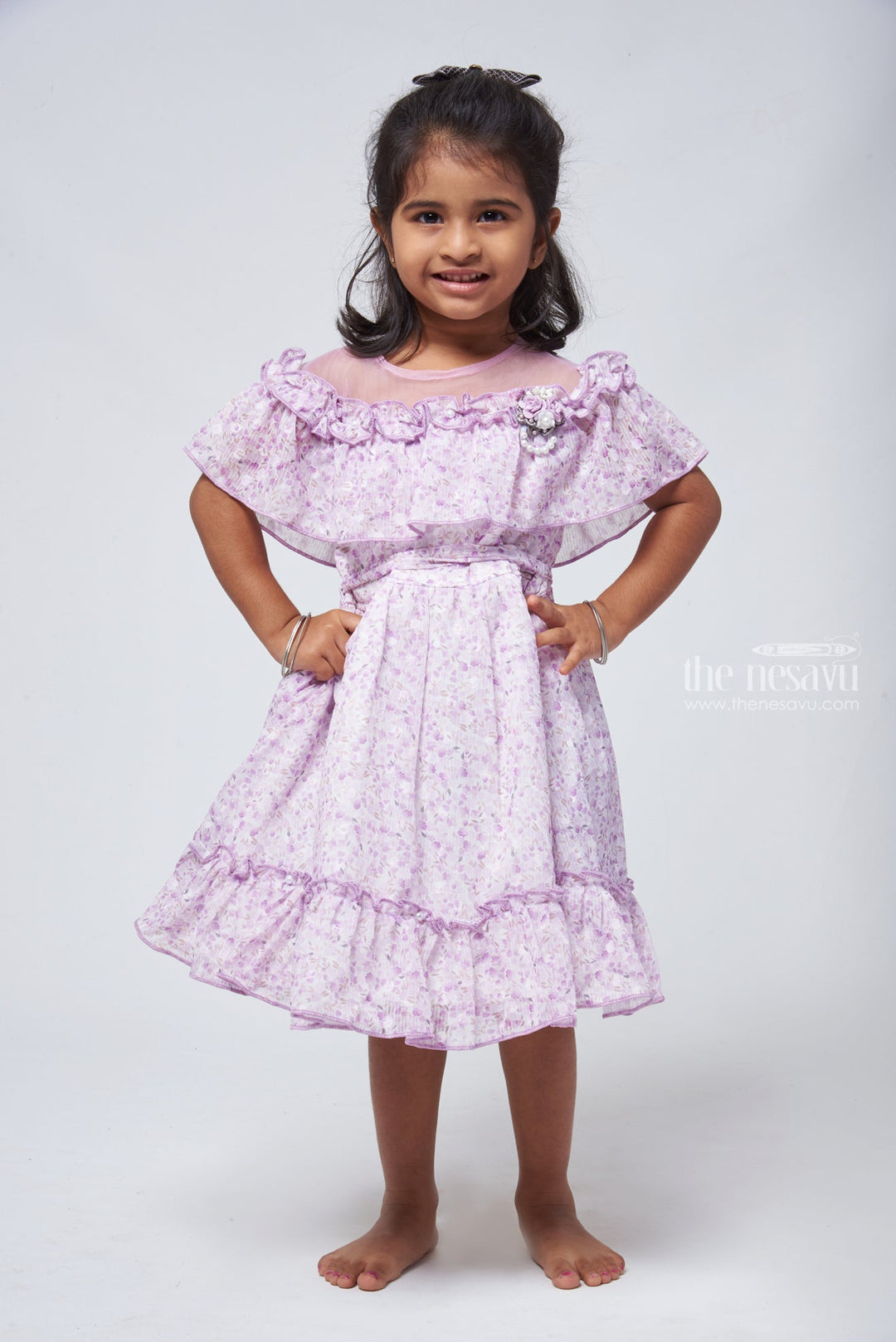 The Nesavu Baby Frock / Jhabla Purple Floral Elegance in Layered Flared Dress for Babies Nesavu 18 (2Y) / Purple BFJ435C-18 Baby Girls Daily Wear Frock | Purple Frock For Baby Girls | The Nesavu