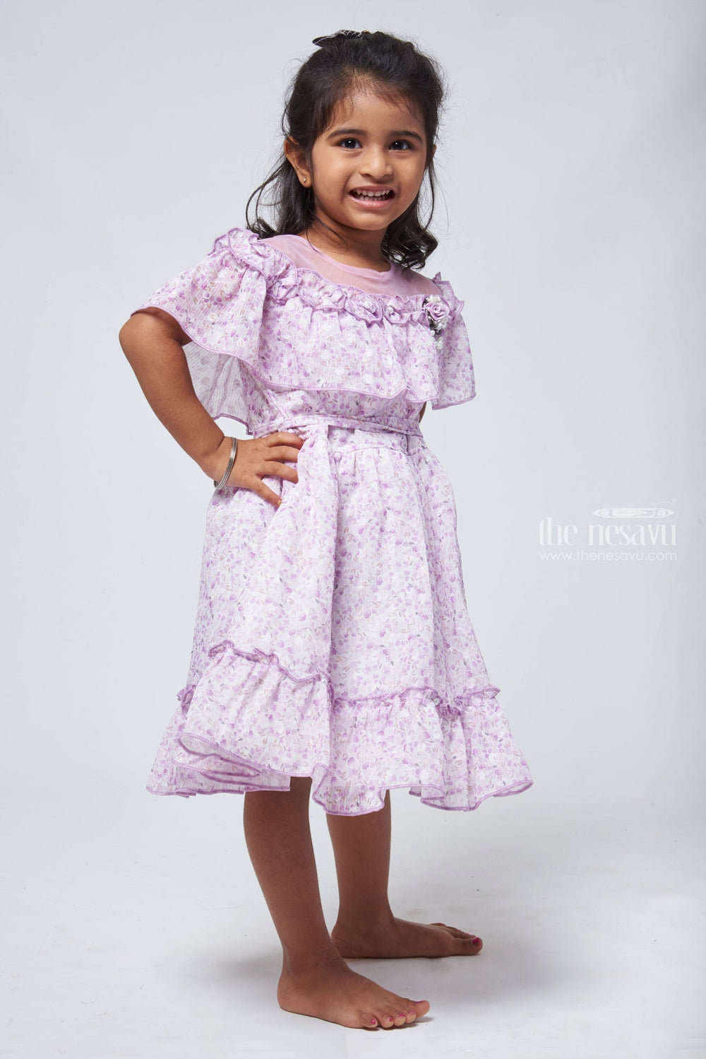 The Nesavu Baby Frock / Jhabla Purple Floral Elegance in Layered Flared Dress for Babies Nesavu Baby Girls Daily Wear Frock | Purple Frock For Baby Girls | The Nesavu