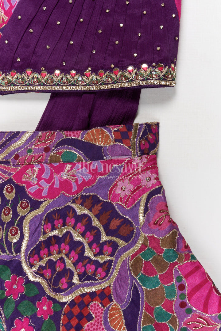 The Nesavu Girls Fancy Lehenga Purple Lehenga for Baby Girls with Designer Yoke for Weddings and Parties Nesavu Nesavu purple baby girl lehenga with digital print and designer yoke – perfect for weddings and festive events