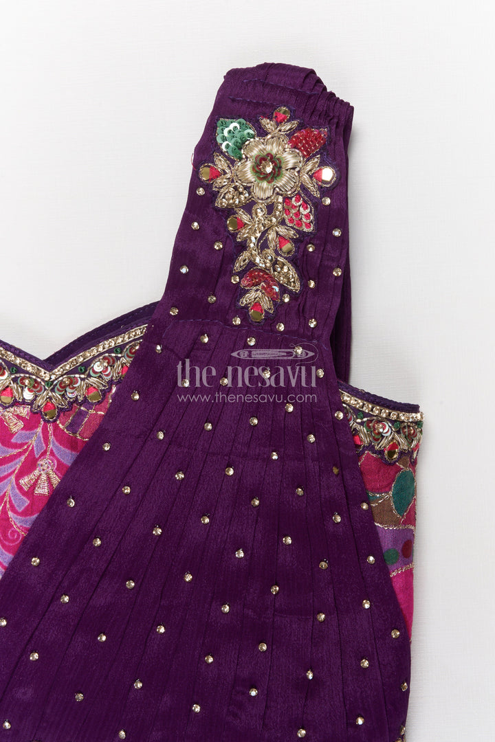 The Nesavu Girls Fancy Lehenga Purple Lehenga for Baby Girls with Designer Yoke for Weddings and Parties Nesavu Nesavu purple baby girl lehenga with digital print and designer yoke – perfect for weddings and festive events