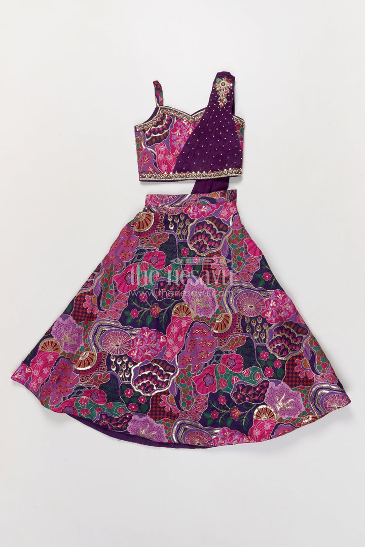 The Nesavu Girls Fancy Lehenga Purple Lehenga for Baby Girls with Designer Yoke for Weddings and Parties Nesavu Nesavu purple baby girl lehenga with digital print and designer yoke – perfect for weddings and festive events