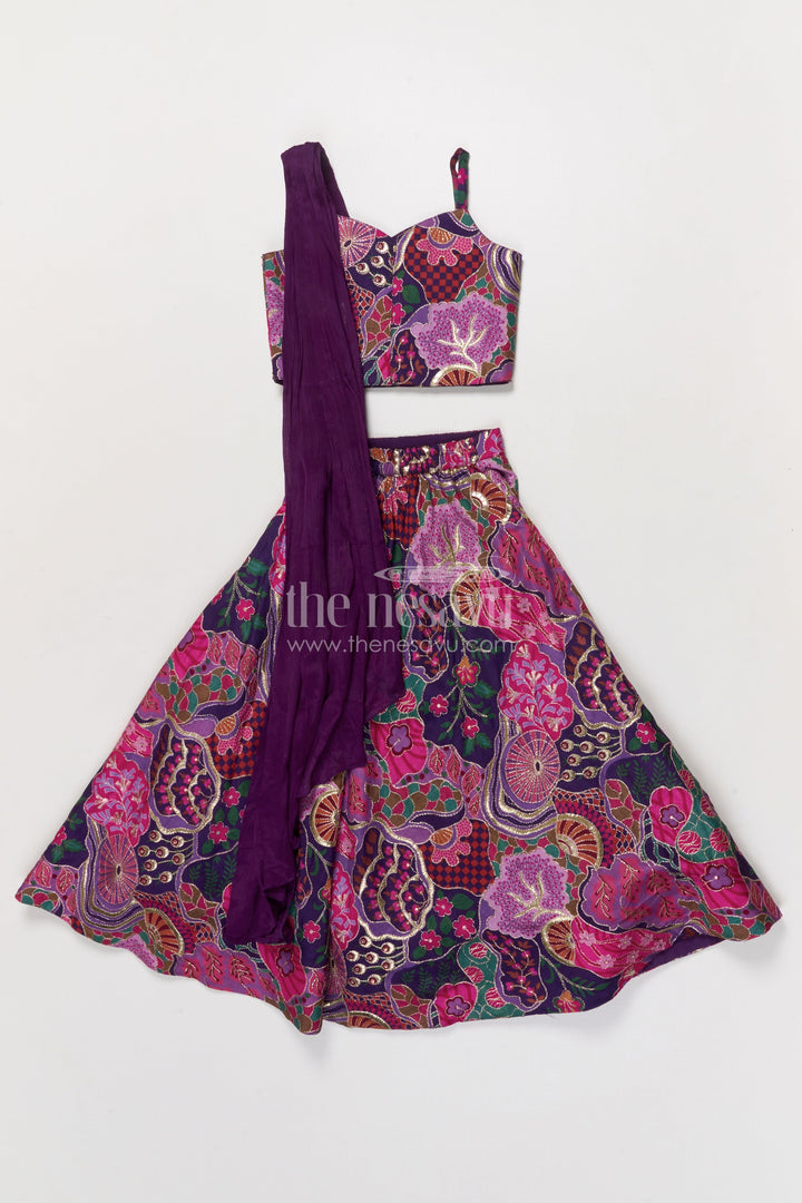 The Nesavu Girls Fancy Lehenga Purple Lehenga for Baby Girls with Designer Yoke for Weddings and Parties Nesavu Nesavu purple baby girl lehenga with digital print and designer yoke – perfect for weddings and festive events