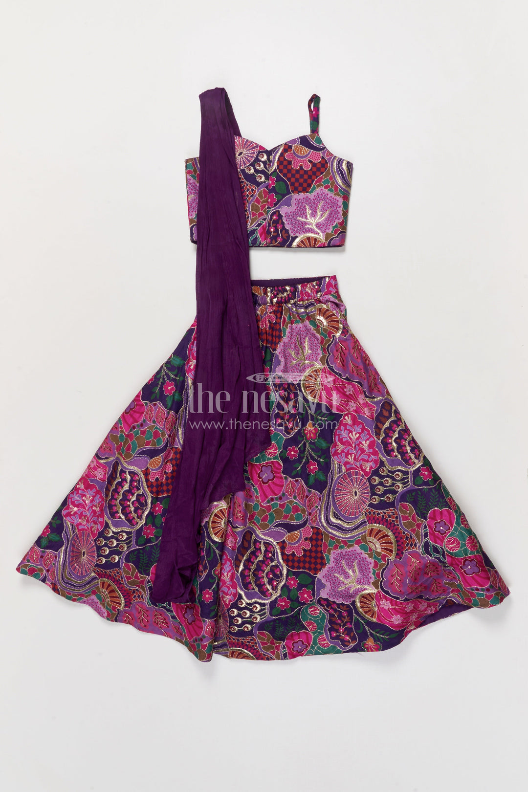 The Nesavu Girls Fancy Lehenga Purple Lehenga for Baby Girls with Designer Yoke for Weddings and Parties Nesavu Nesavu purple baby girl lehenga with digital print and designer yoke – perfect for weddings and festive events