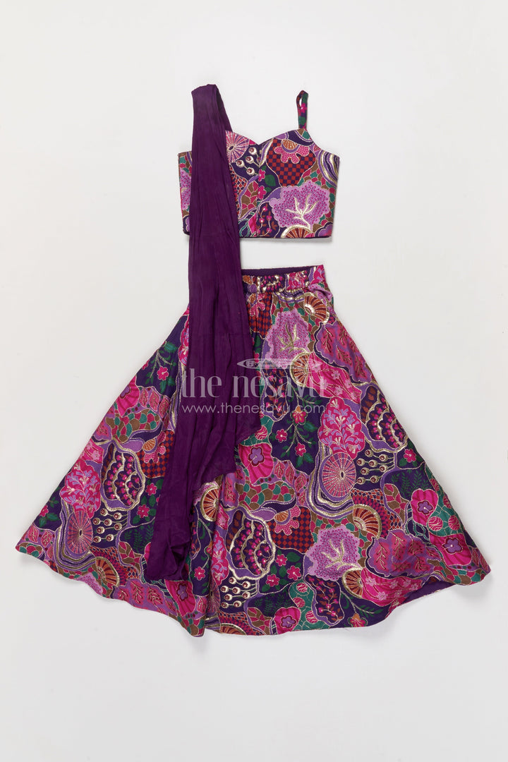 The Nesavu Girls Fancy Lehenga Purple Lehenga for Baby Girls with Designer Yoke for Weddings and Parties Nesavu Nesavu purple baby girl lehenga with digital print and designer yoke – perfect for weddings and festive events