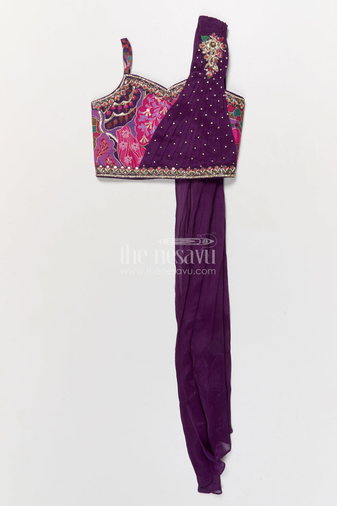 The Nesavu Girls Fancy Lehenga Purple Lehenga for Baby Girls with Designer Yoke for Weddings and Parties Nesavu Nesavu purple baby girl lehenga with digital print and designer yoke – perfect for weddings and festive events