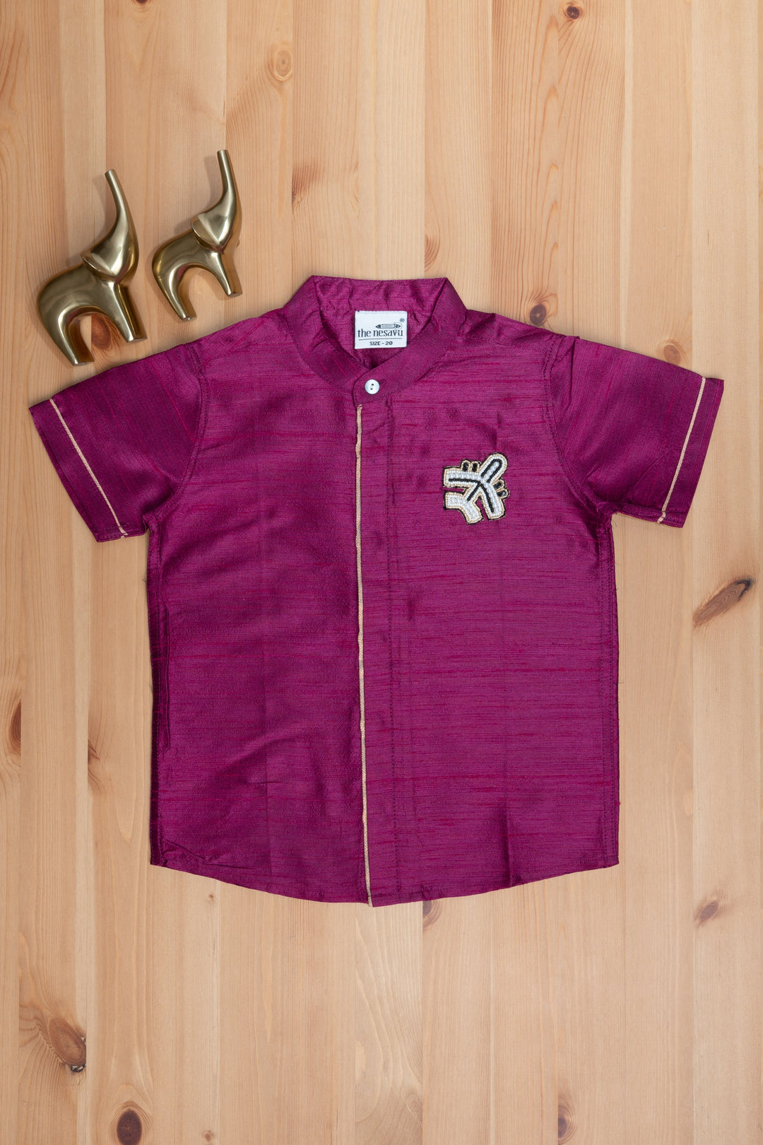 The Nesavu Boys Silk Shirt Purple Magic Little Maharaja Boys Pattu Shirt With Aeroplane Embroidery Nesavu "Shop The Nesavu's Mini Maharaja Collection: Traditional Boys' Shirts at ₹490"