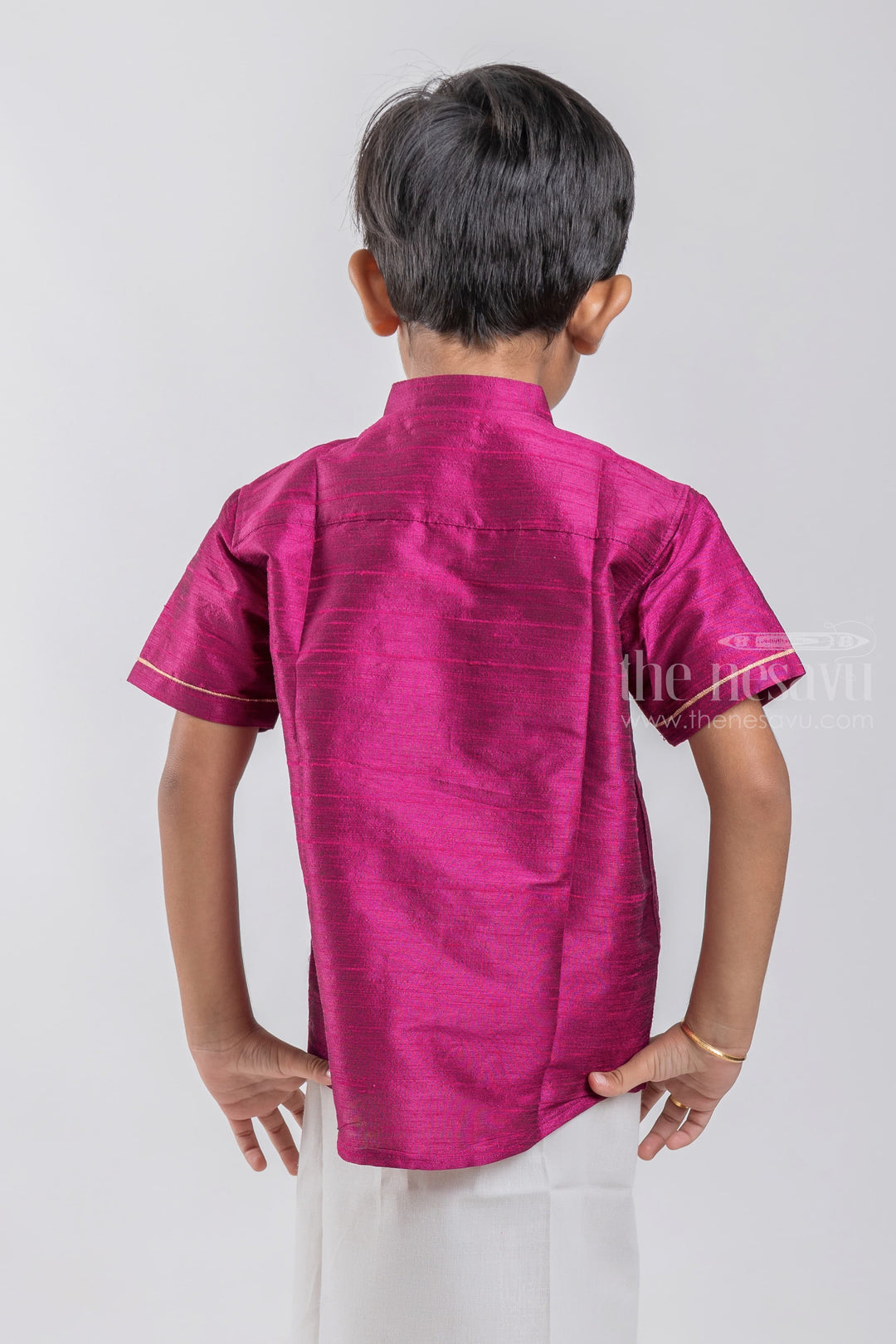 The Nesavu Boys Silk Shirt Purple Magic Little Maharaja Boys Pattu Shirt With Rainbow Embroidery psr silks Nesavu