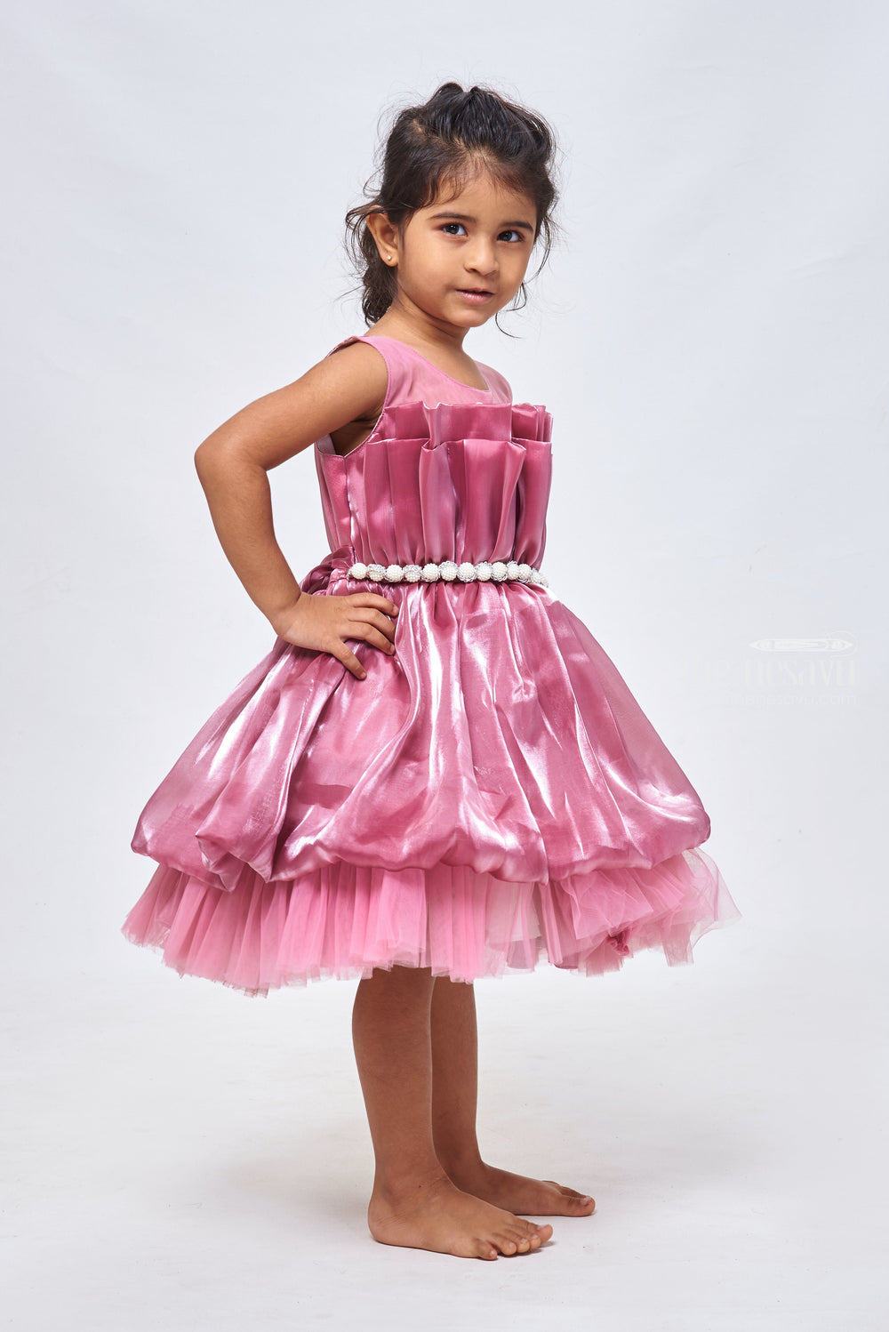 The Nesavu Girls Fancy Party Frock Purple Majesty: Elegant Double-Layered Pleated Baby Party Frock Nesavu Little Girls' Exquisite Party Wear: Shop Baby Frocks Online | The Nesavu