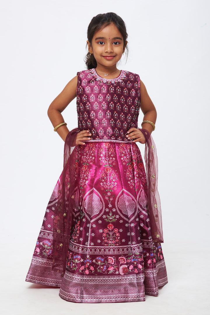 The Nesavu Girls Lehenga Choli Purple Majesty: Girls Radiant Berry Gown with Exquisite Floral Prints Nesavu 16 (1Y) / Purple / Georgette GL381A-16 Lighting Up Little Worlds | Diwali Collection Girls Lehenga Choli and Dupatta | The Nesavu