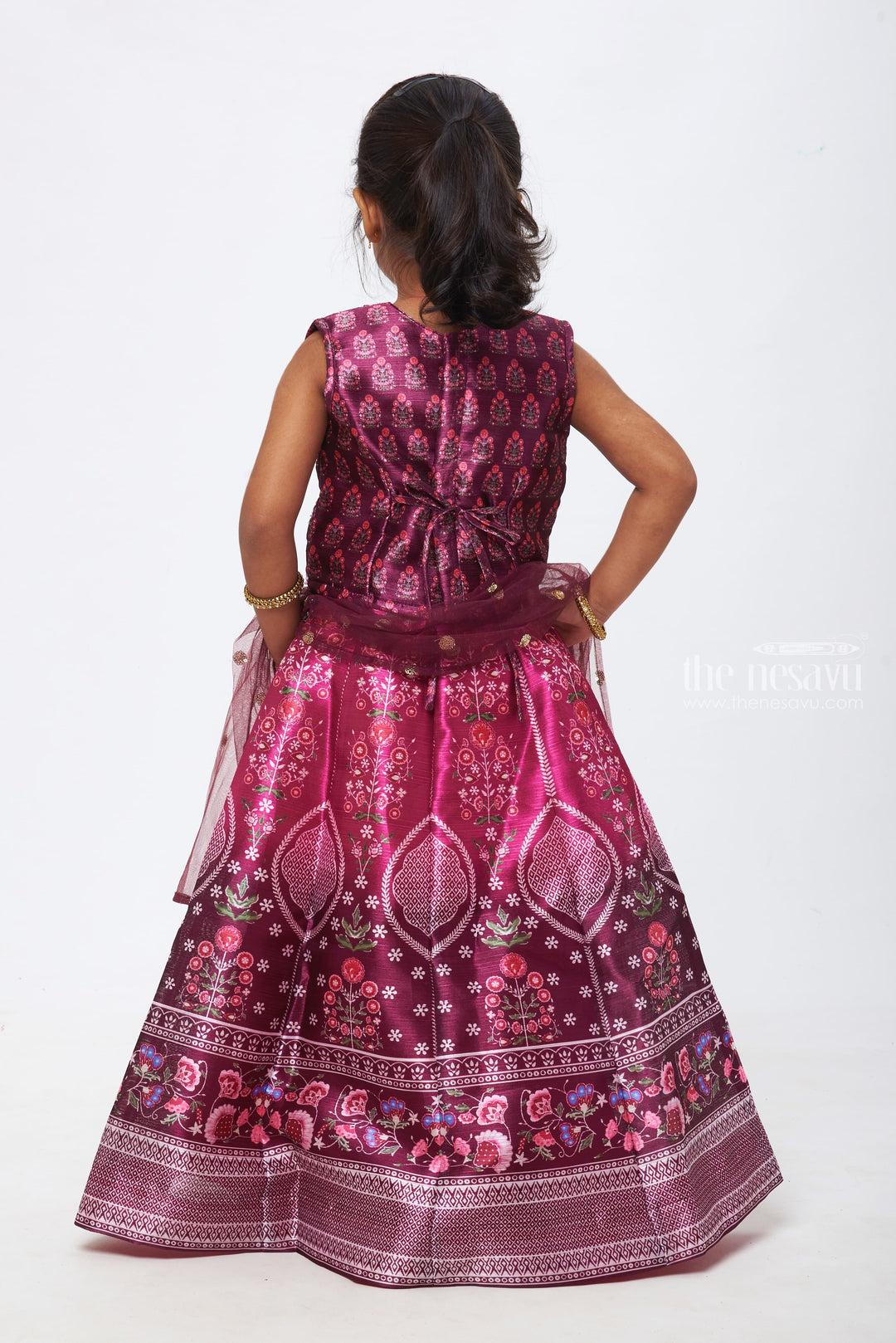 The Nesavu Girls Lehenga Choli Purple Majesty: Girls Radiant Berry Gown with Exquisite Floral Prints Nesavu Lighting Up Little Worlds | Diwali Collection Girls Lehenga Choli and Dupatta | The Nesavu