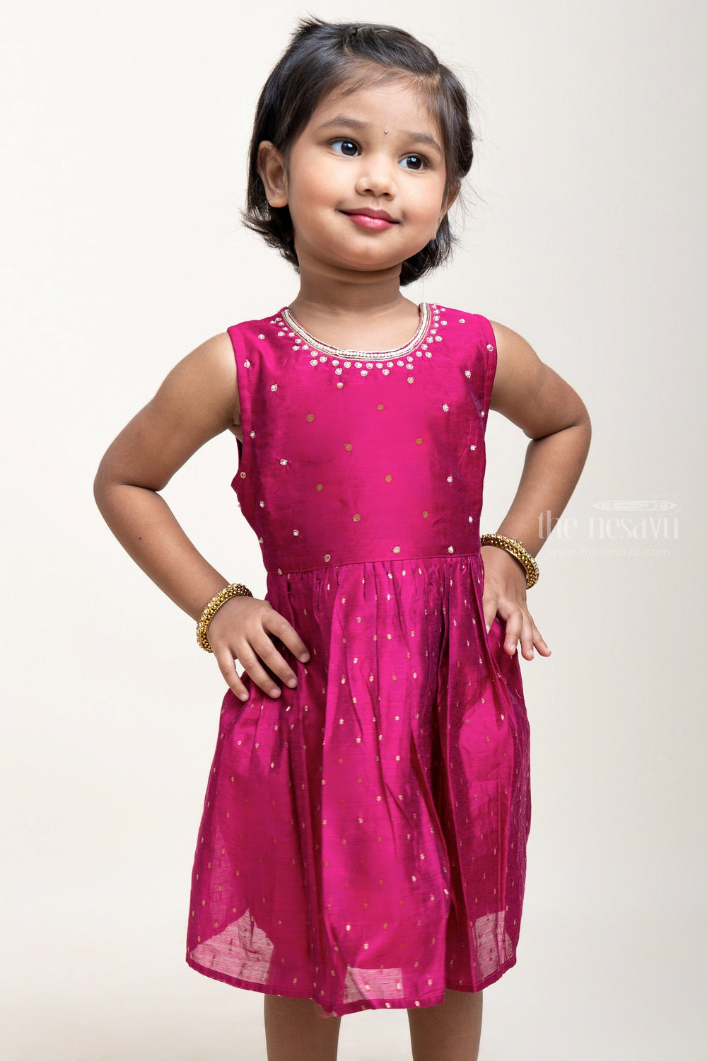 The Nesavu Girls Fancy Frock Purple Neck Embroidered Cotton Frock For Little Girls Nesavu Chinna Pillala Frocks | Cotton Frocks Designs | The Nesavu