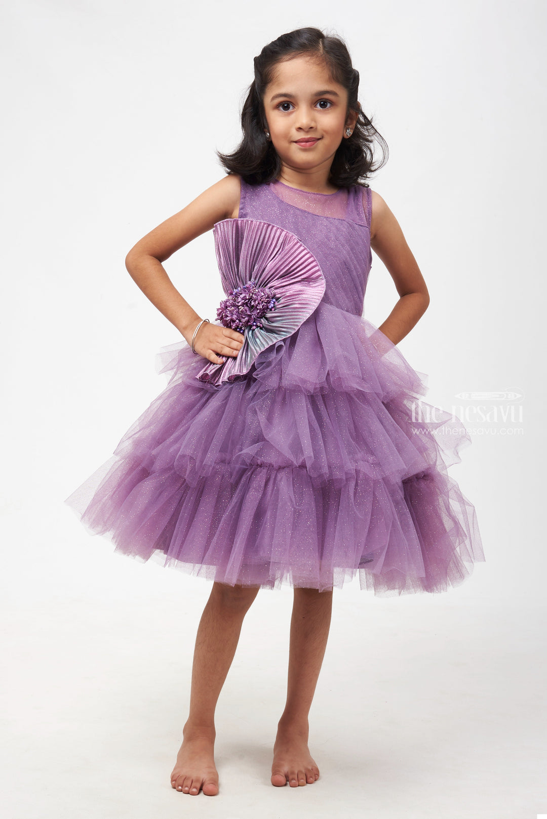 The Nesavu Girls Tutu Frock Purple Panache: Fabulous Floral Embellished Party Frock with Layered Pleats for Trendsetting Girls Nesavu 16 (1Y) / Purple / Net PF151A-16 Baby Party Frock Exquisite Designs | Birthday Frock for 2-Year-Old Girl | The Nesavu
