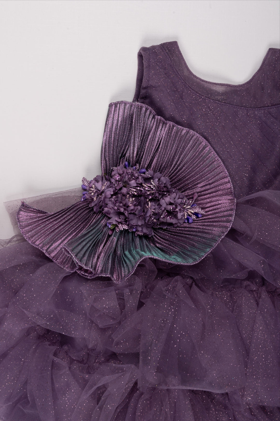The Nesavu Girls Tutu Frock Purple Panache: Fabulous Floral Embellished Party Frock with Layered Pleats for Trendsetting Girls Nesavu Baby Party Frock Exquisite Designs | Birthday Frock for 2-Year-Old Girl | The Nesavu