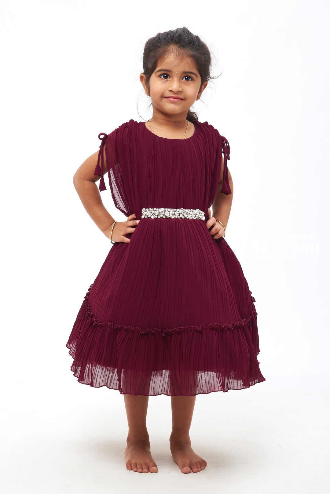 The Nesavu Girls Fancy Party Frock Purple Passion: Girls Flowy Georgette Partywear Frock Nesavu 16 (1Y) / Purple / Pleated Georgette PF159A-16 Girls Party Wear Frocks in Vibrant Colors | Style and Comfort | The Nesavu