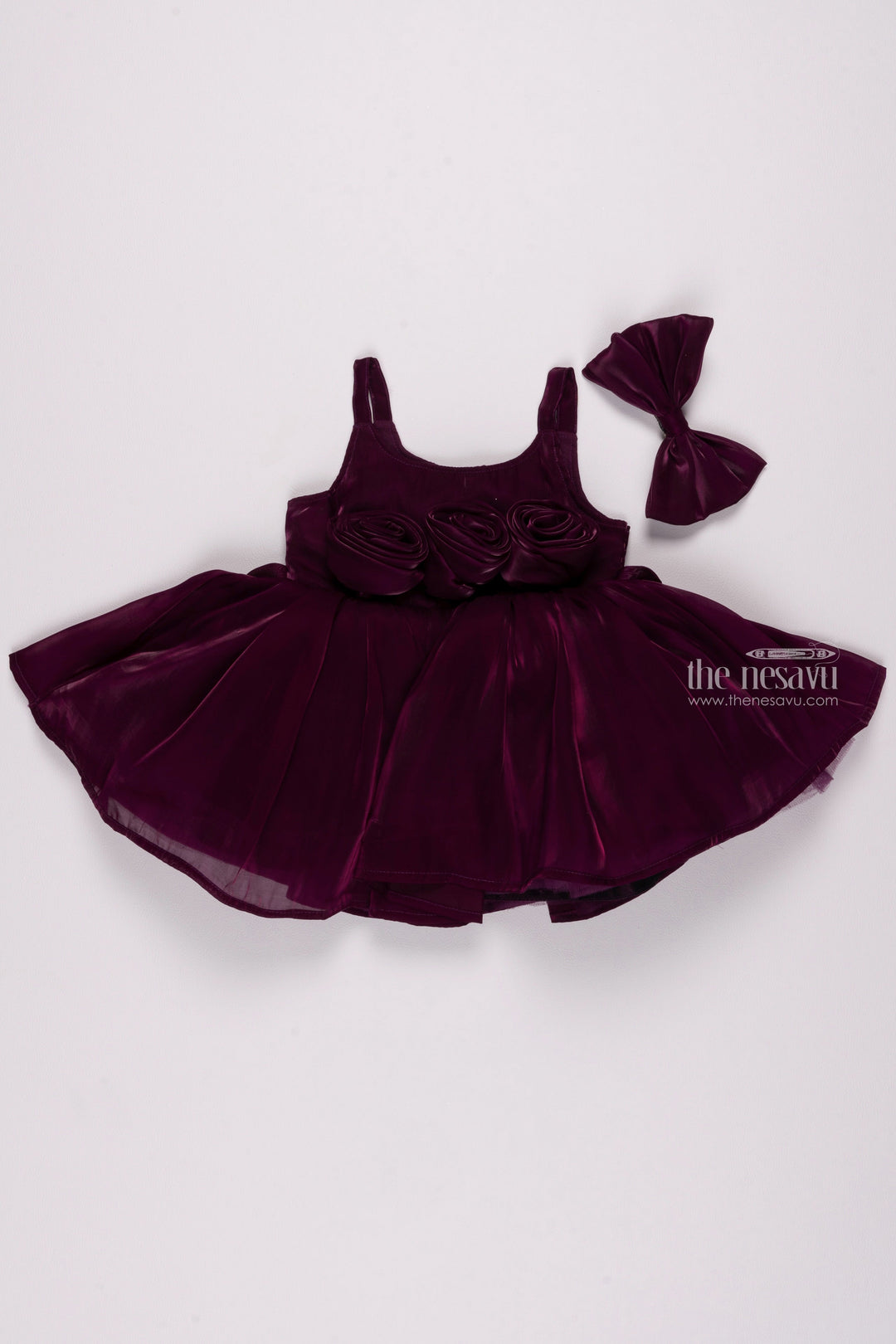 The Nesavu Girls Fancy Party Frock Purple Passion: Stunning Fabric Floral Applique on Organza for a Gorgeous Party Look Nesavu 16 (1Y) / Purple / Organza PF150B-16 Premium Organza Purple Baby Dresses | Fancy Dresses for Little Girls | The Nesavu
