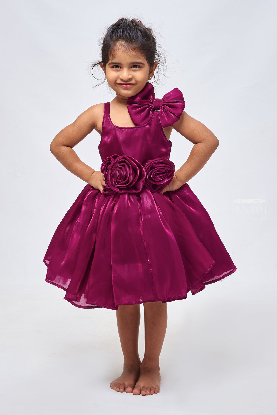 The Nesavu Girls Fancy Party Frock Purple Passion: Stunning Fabric Floral Applique on Organza for a Gorgeous Party Look Nesavu 16 (1Y) / Purple / Organza PF150B-16 Premium Organza Purple Baby Dresses | Fancy Dresses for Little Girls | The Nesavu