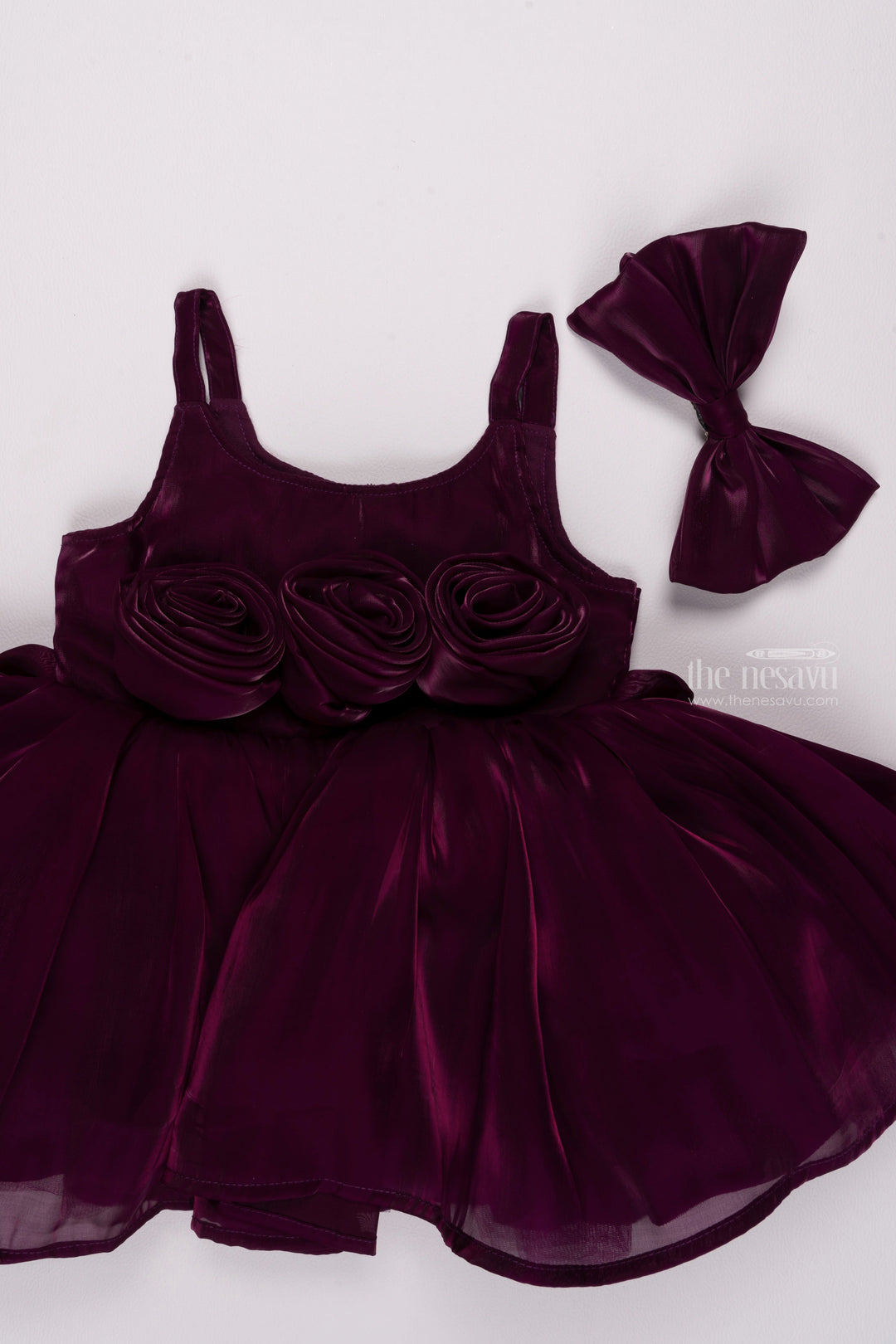 The Nesavu Girls Fancy Party Frock Purple Passion: Stunning Fabric Floral Applique on Organza for a Gorgeous Party Look Nesavu Premium Organza Purple Baby Dresses | Fancy Dresses for Little Girls | The Nesavu