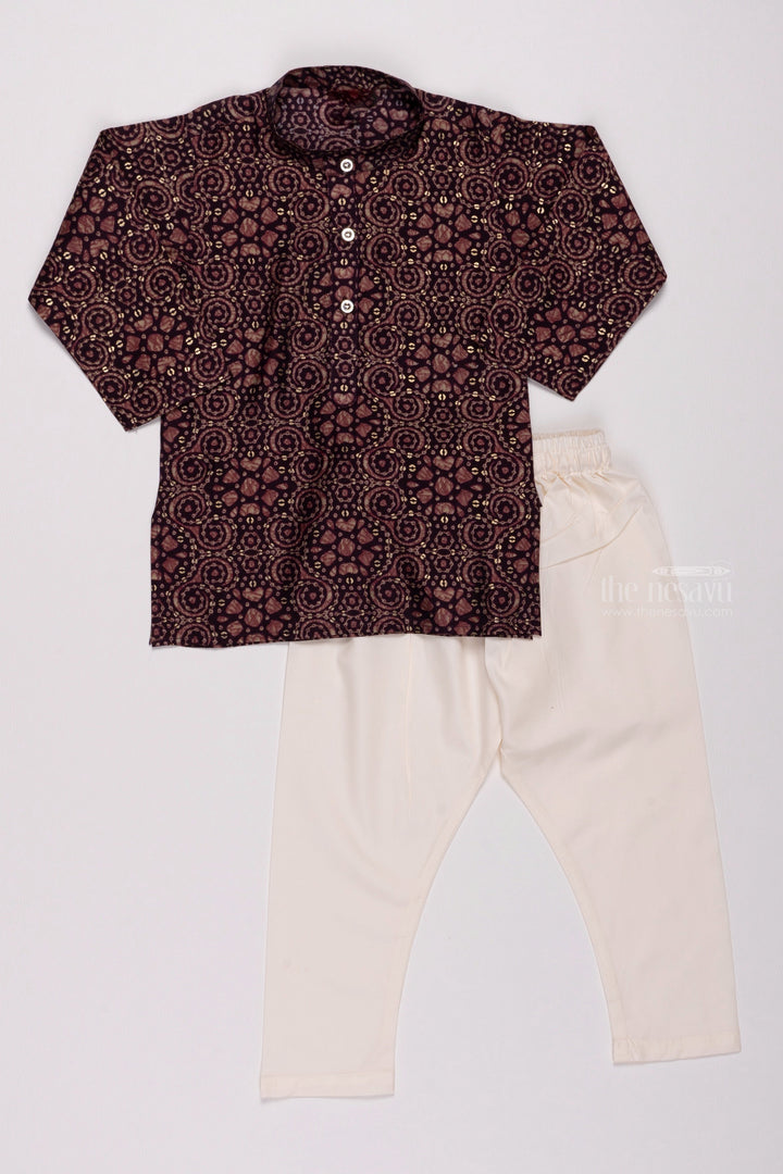 The Nesavu Boys Kurtha Set Purple Perfection: Dazzling Foil Printed Kurta with Tailored Pant Set for Boys Nesavu 12 (3M) / Purple / Chanderi BES395A-12 Boys Kurta with Pant Set | Latest Traditional Indian Clothing | The Nesavu