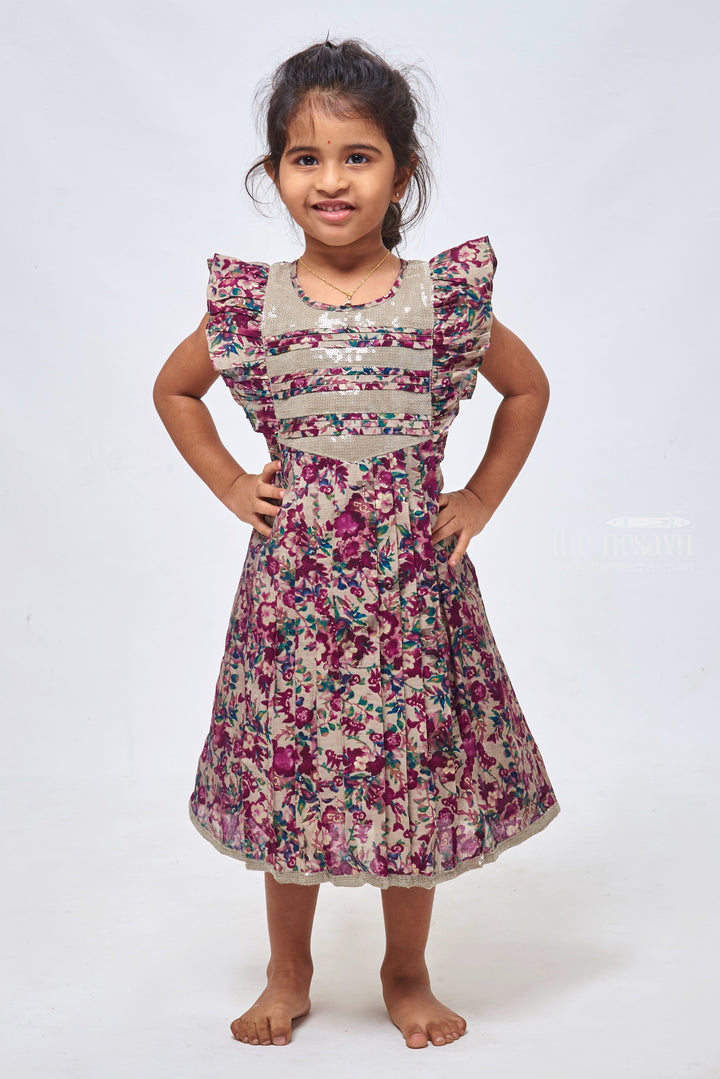 The Nesavu Girls Cotton Frock Purple Sequin Grace: Cotton Frock For Kids Girls with Paisley Prints Nesavu 22 (4Y) / Purple / Modal Chanderi GFC1132B-22 Cotton Frock Online Shopping | Cotton Frock Simple | the Nesavu