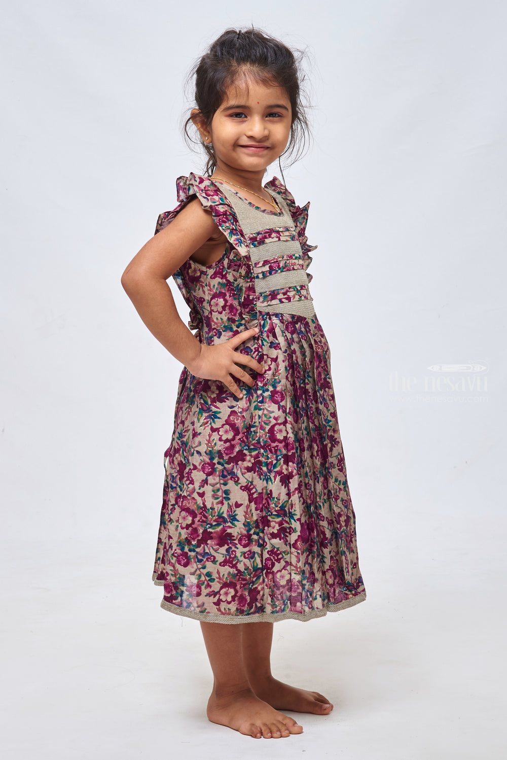 The Nesavu Girls Cotton Frock Purple Sequin Grace: Cotton Frock For Kids Girls with Paisley Prints Nesavu Cotton Frock Online Shopping | Cotton Frock Simple | the Nesavu