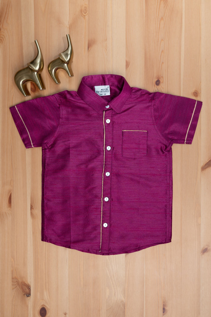 The Nesavu Boys Silk Shirt Purple Splendor Traditional Boys Pattu Zari Shirt Nesavu 14 (6M) / Pink / Raw Silk BS029A-14 "Buy The Nesavu's Mini Maharaja Collection for a Splash of Traditional Elegance"