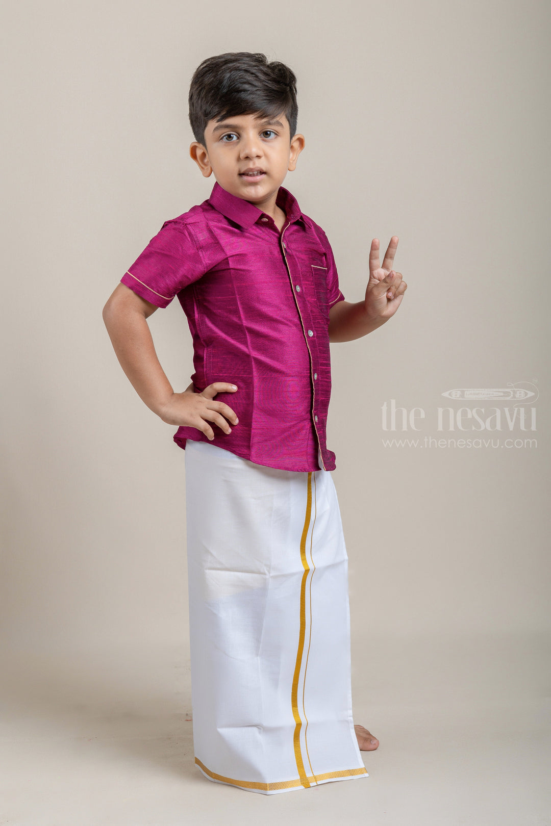 The Nesavu Boys Shirts Purple Splendor Traditional Boys Pattu Zari Shirt psr silks Nesavu