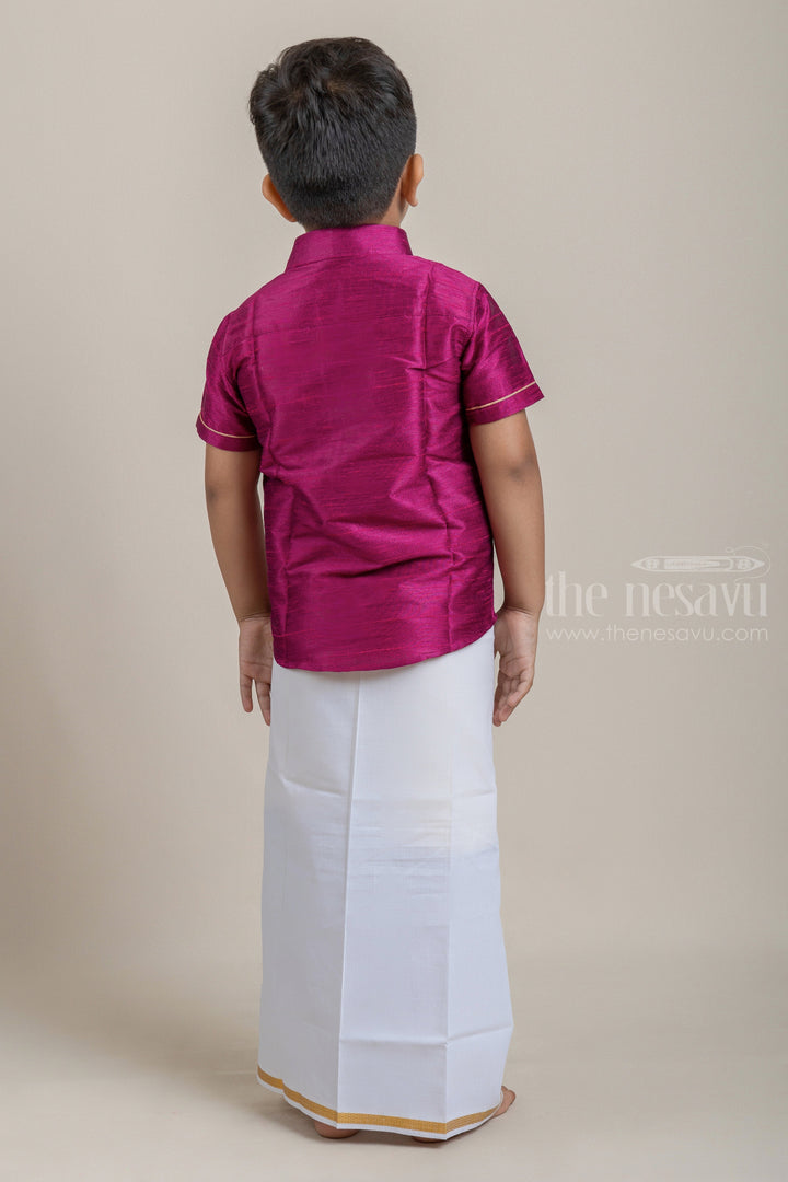 The Nesavu Boys Shirts Purple Splendor Traditional Boys Pattu Zari Shirt psr silks Nesavu