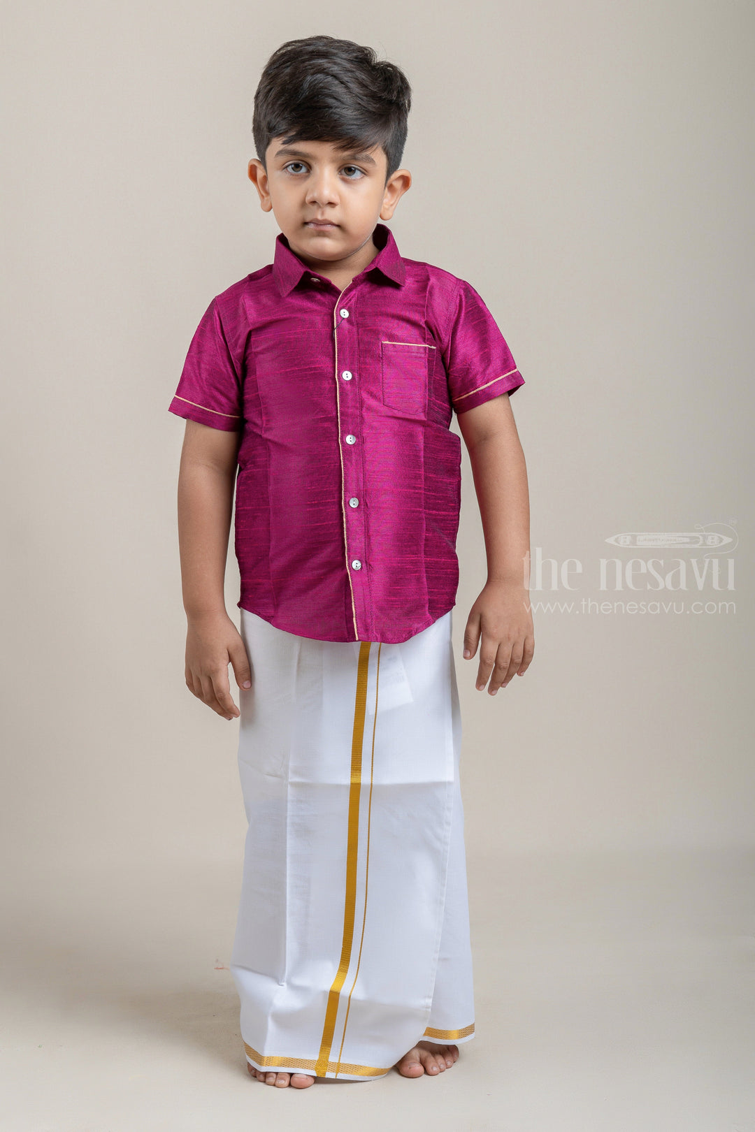 The Nesavu Boys Shirts Purple Splendor Traditional Boys Pattu Zari Shirt psr silks Nesavu