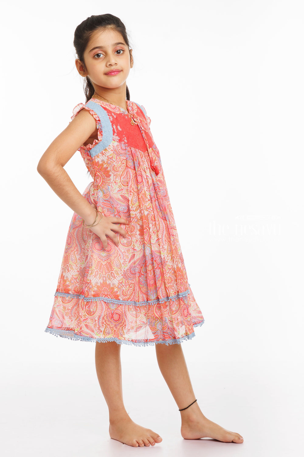 The Nesavu Girls Fancy Frock Radiant Paisley Parade: Colorful Cotton Frock for Trendy Tots Nesavu Shop the Latest Girls Paisley Cotton Frocks | Perfect for Any Occasion | The Nesavu