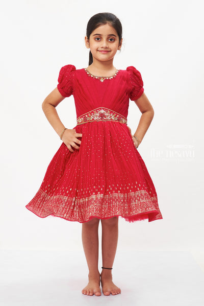 Girls Traditional Silk Party Frock – Banarasi Pattu Dress