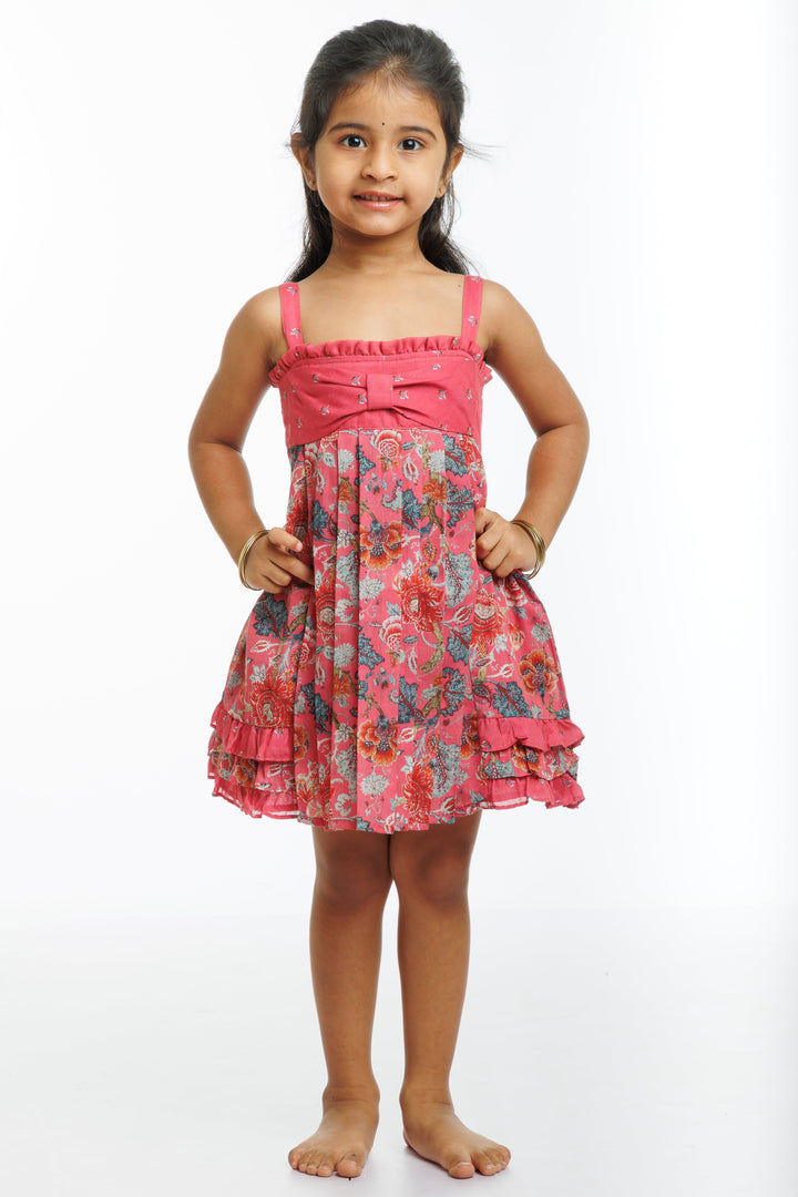 The Nesavu Girls Cotton Frock Radiant Rose Sleeveless Cotton Dress with Garden-Inspired Print for Girls Nesavu 14 (6M) / Pink / Cotton GFC1271B-14 Girls Blossom Pink Floral Cotton Dress | Chic Summer Sleeveless Frock | The Nesavu