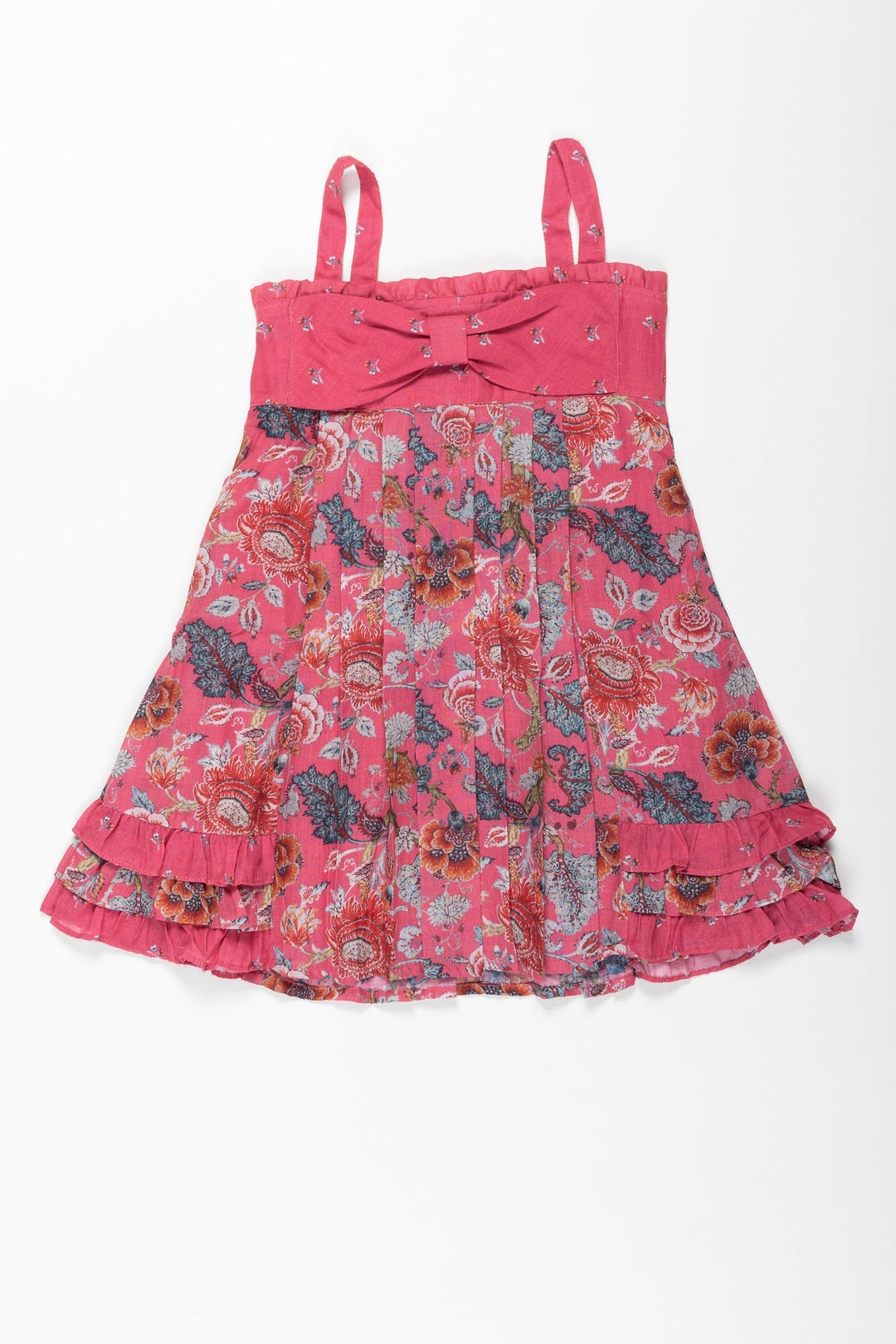The Nesavu Girls Cotton Frock Radiant Rose Sleeveless Cotton Dress with Garden-Inspired Print for Girls Nesavu Girls Blossom Pink Floral Cotton Dress | Chic Summer Sleeveless Frock | The Nesavu