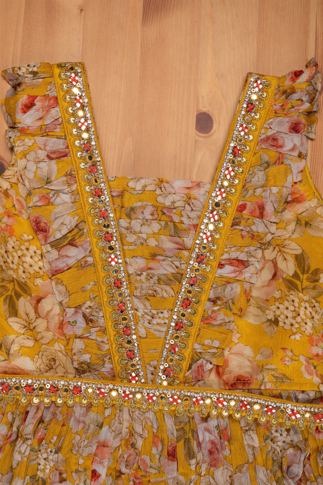The Nesavu Girls Sharara / Plazo Set Radiant Sequin Embroidered Floral Yellow Kurti with Palazzo & Dupatta Traditional Grace for Girls Nesavu Designer Kurti Palazzo Set | Girls Designer Ethnic Ensemble | The Nesavu
