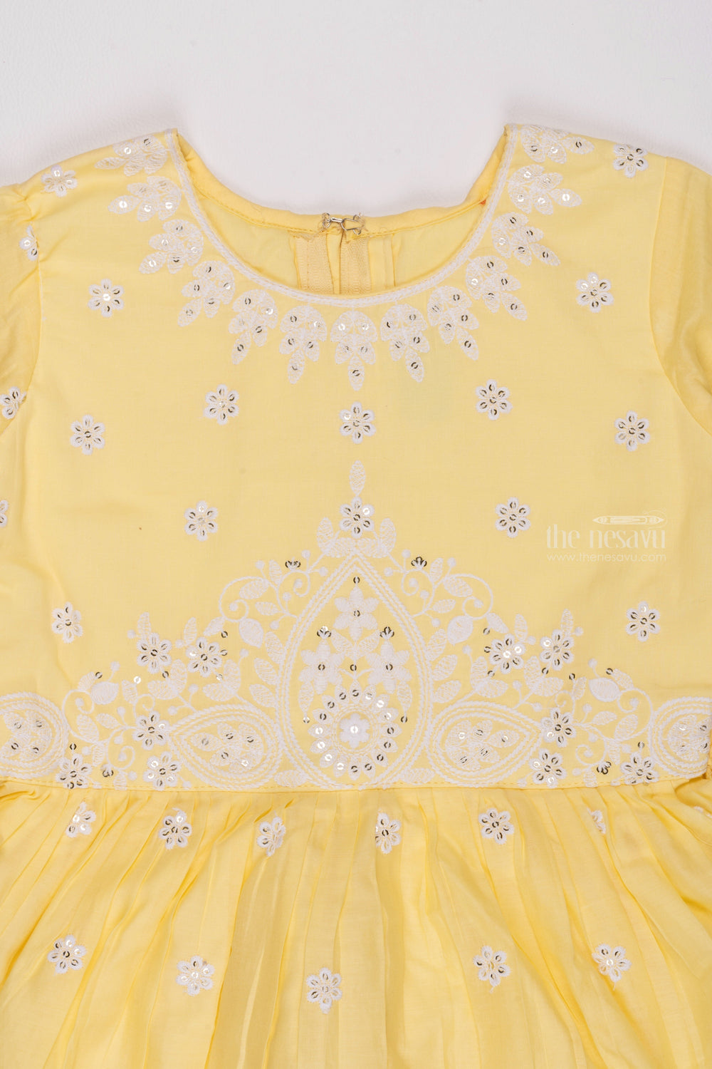 The Nesavu Girls Sharara / Plazo Set Radiant Sequin Embroidered Yellow Designer Kurti with Sharara & Dupatta Set for Girls Nesavu Kids Kurti and Sharara Set | Designer made Ethnic Wear | The Nesavu