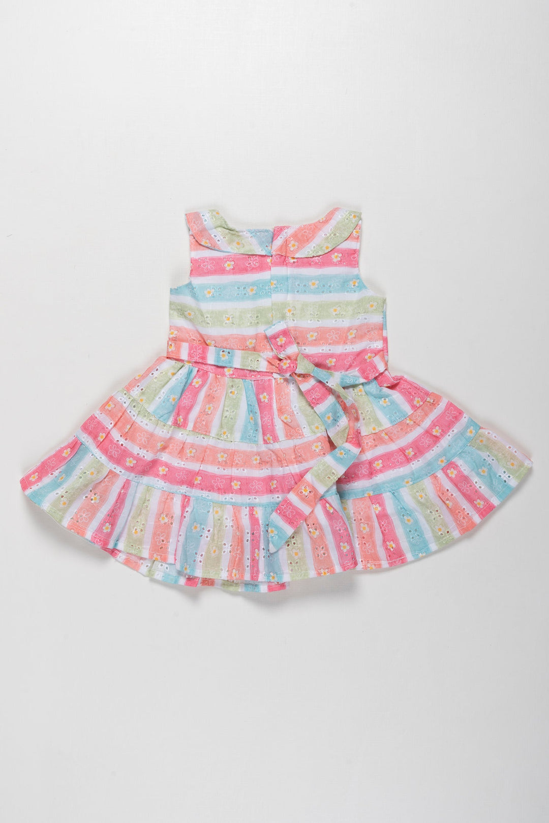 The Nesavu Girls Cotton Frock Rainbow Stripe Chikan Embroidered Cotton Frock for Girls - Vibrant and Versatile Nesavu Buy Embroidered Cotton Frock for Girls | Colorful Daily & Party Dress Online | The Nesavu