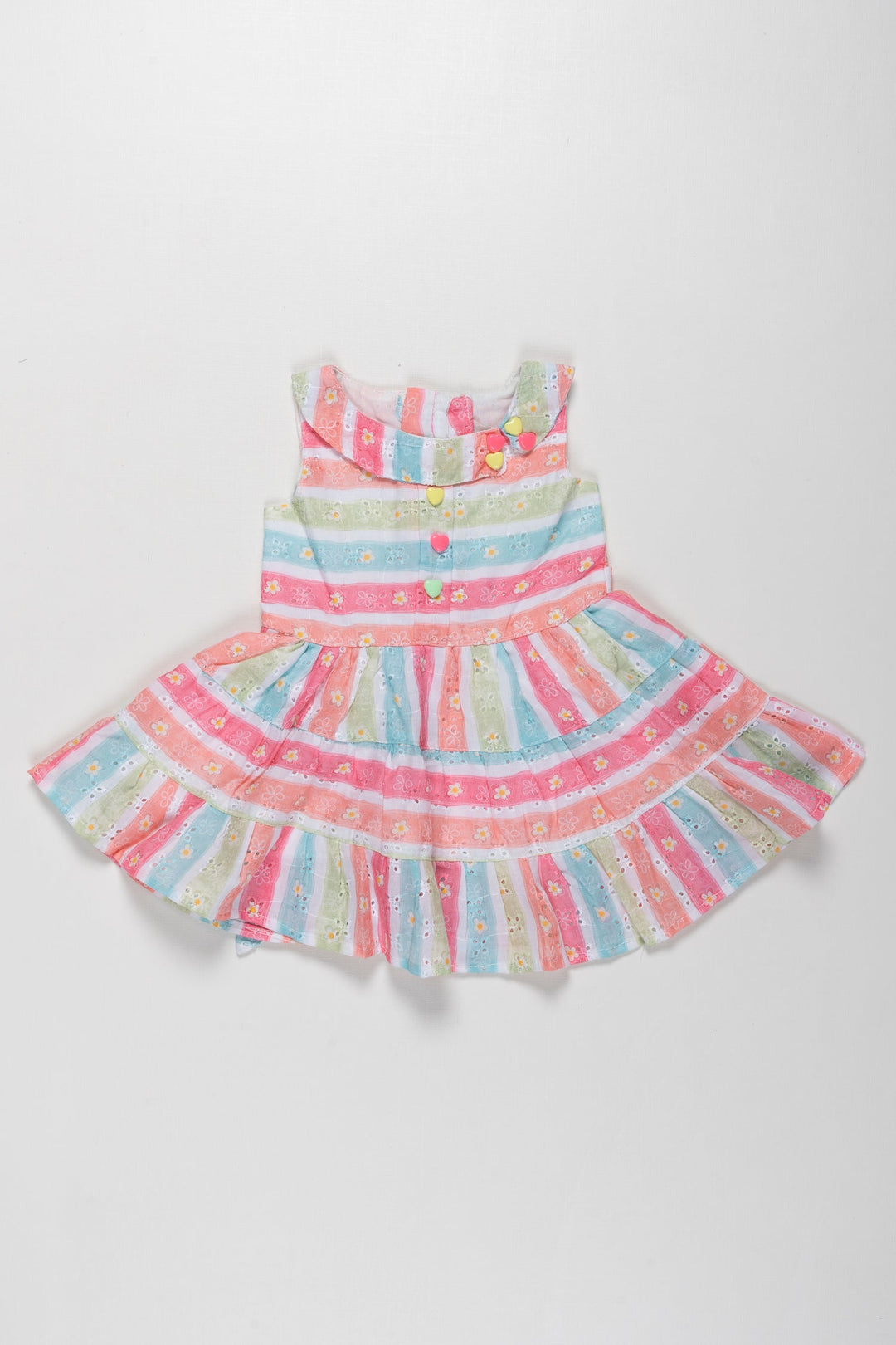 The Nesavu Girls Cotton Frock Rainbow Stripe Chikan Embroidered Cotton Frock for Girls - Vibrant and Versatile Nesavu Buy Embroidered Cotton Frock for Girls | Colorful Daily & Party Dress Online | The Nesavu